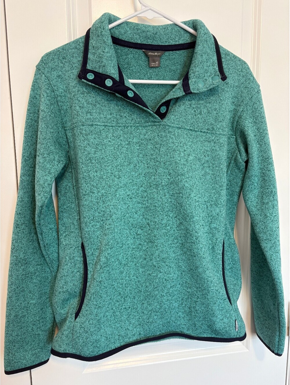 Eddie Bauer Women's XS Teal Blue Green Snap-Button Pullover Fleece Sweater